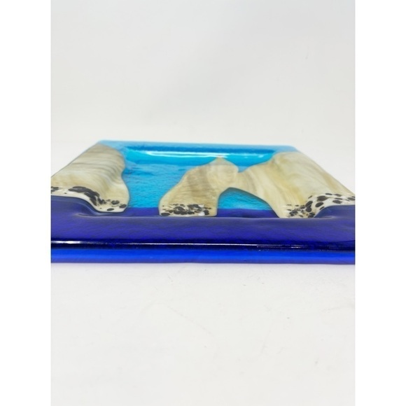 LOS CABOS Square Blue Beige Fused Glass Platter Serving Plate 11” X 11” - Picture 4 of 6